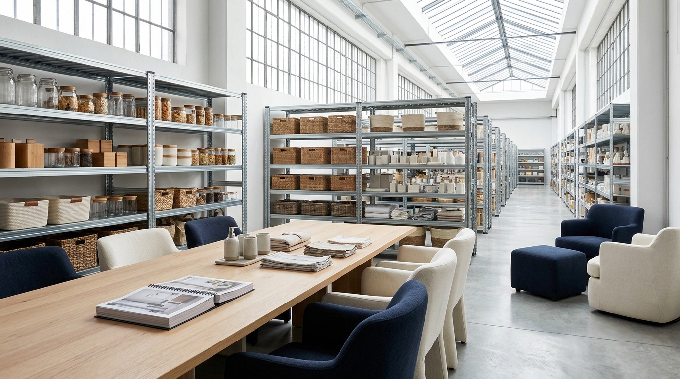 Esposizione di articoli per la casa in un ambiente dedicato ai professionisti